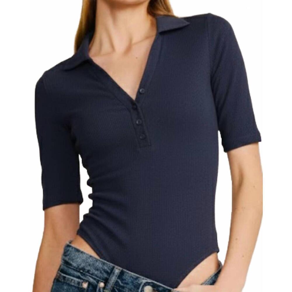 NEW BELLE D'AMOUR short sleeve collared bodysuit in blue